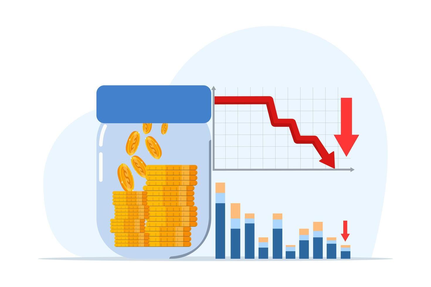 conceito do quebrado porquinho banco Como uma metáfora para o negócio falência. problemas do reembolso do econômico empréstimos, investimento falhas e despesas colapso. financeiro crise. vetor