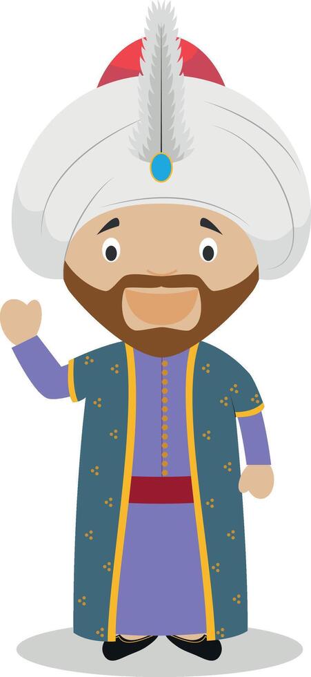 sultão mehmed ii, chamado a conquistador, desenho animado personagem. ilustração. crianças história coleção. vetor