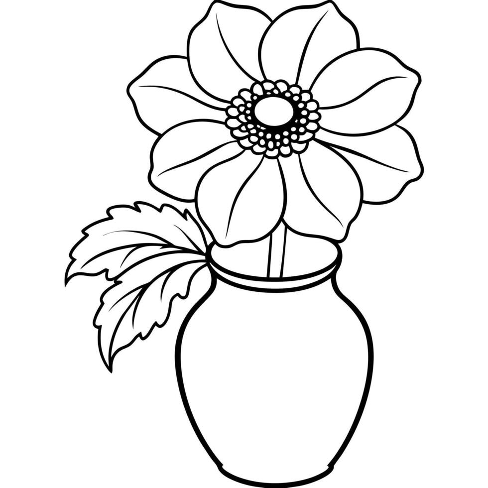 anêmona flor em a vaso esboço ilustração coloração livro página projeto, anêmona flor em a vaso Preto e branco linha arte desenhando coloração livro Páginas para crianças e adultos vetor