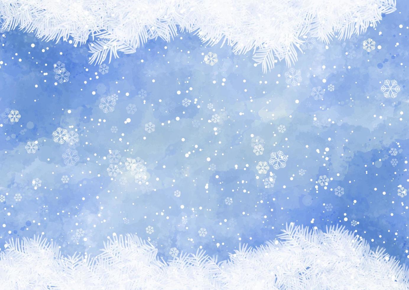 fundo aquarela de natal com flocos de neve vetor