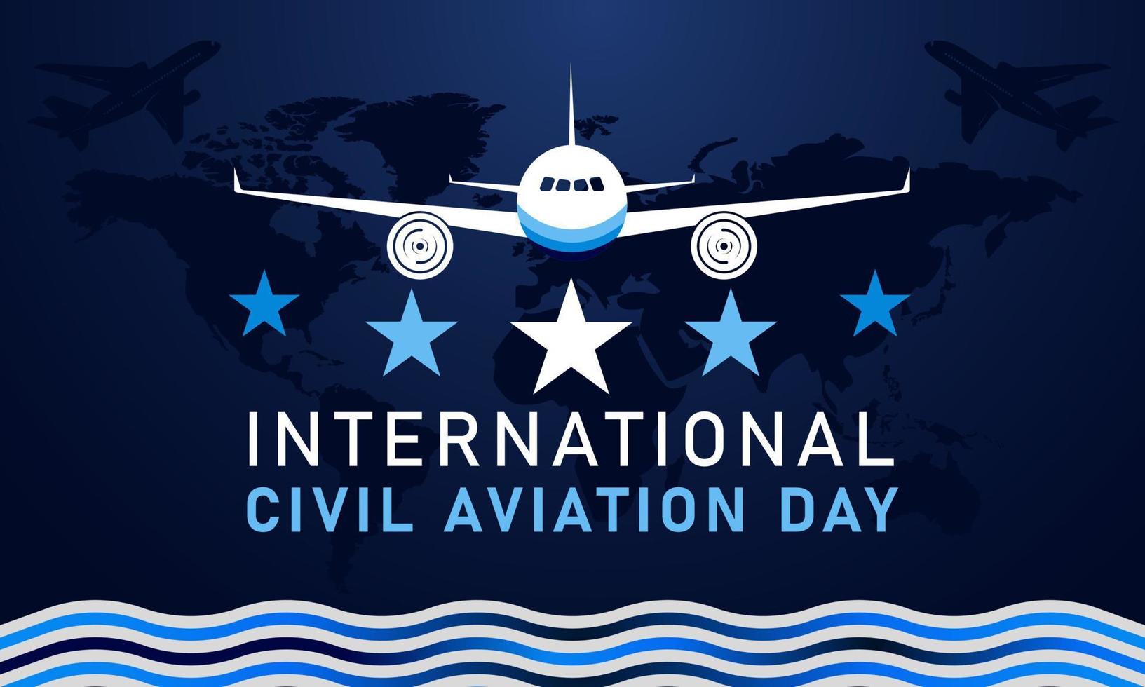 fundo do dia da aviação civil internacional. 7 de dezembro. cartão de felicitações, carta, banner ou pôster. com o ícone do avião e do mundo. ilustração vetorial premium e luxo vetor