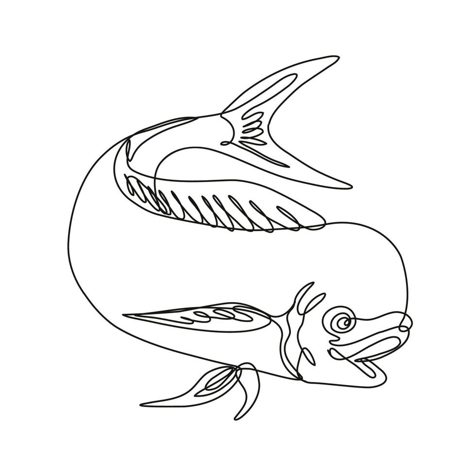 peixe golfinho dourado ou mahi mahi pulando desenho de linha contínua vetor