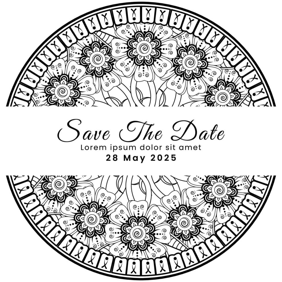 salve a data com flor mehndi. decoração em étnico oriental, ornamento do doodle. vetor