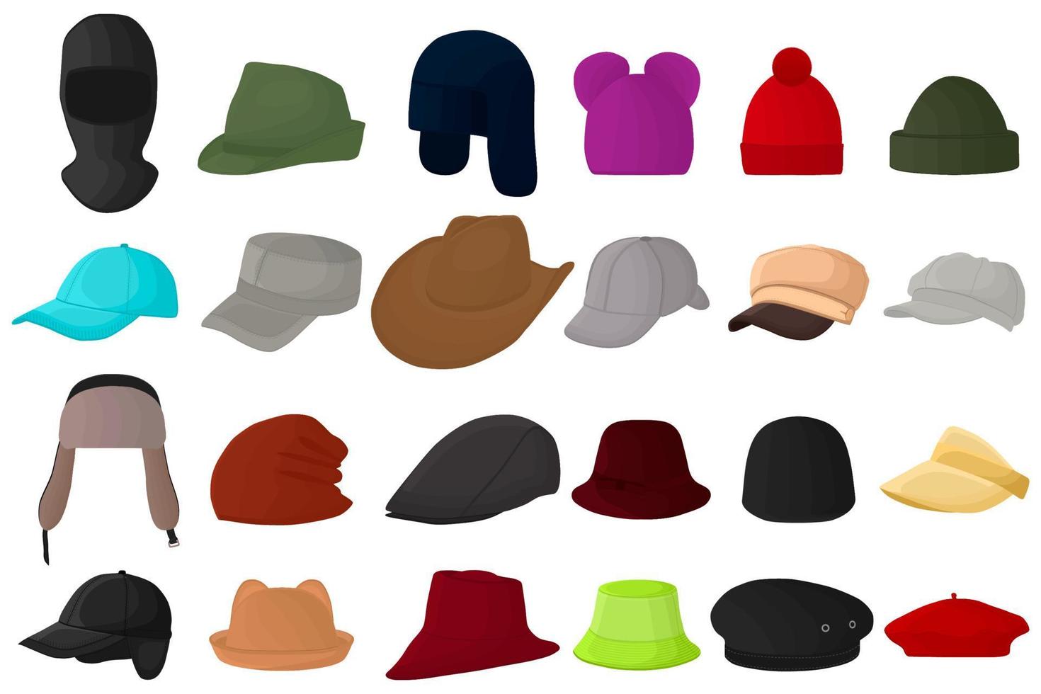 ilustração no grande kit temático de diferentes tipos de chapéus vetor