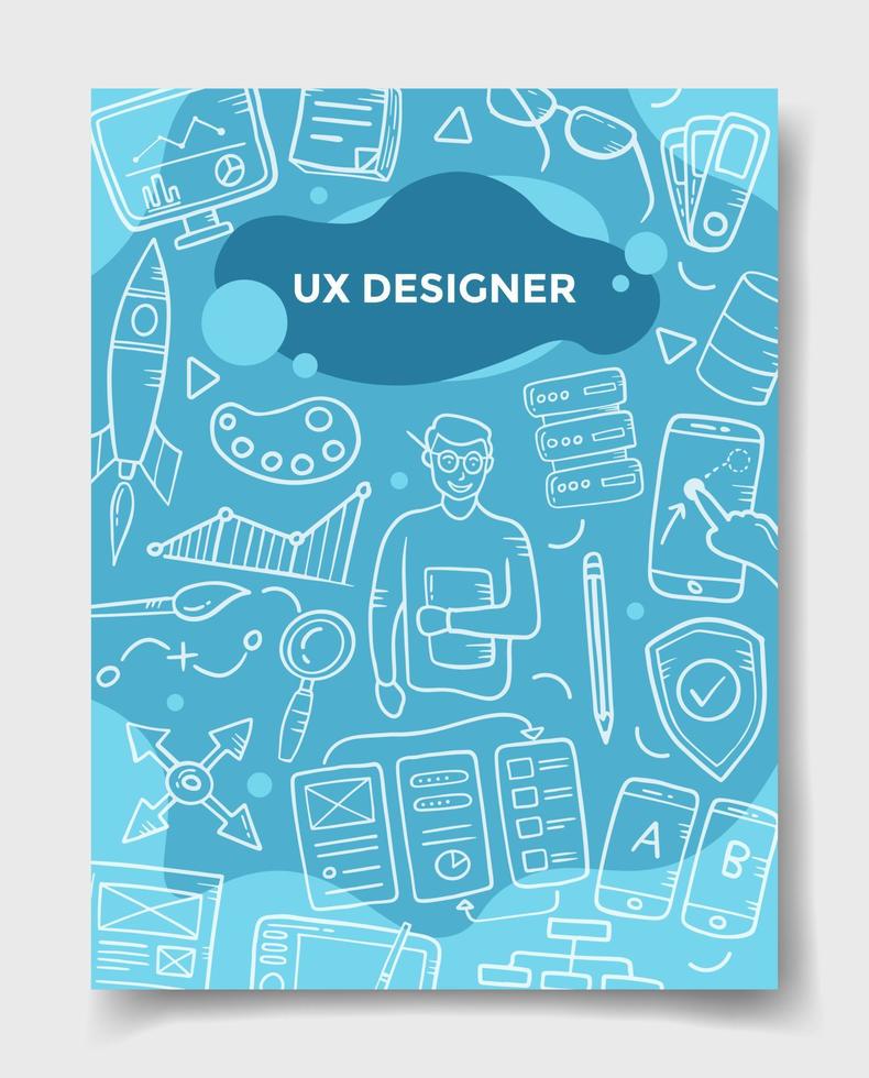 conceito de designer de experiência do usuário ux com estilo doodle para modelo de banners, panfletos, livros e capa de revista vetor