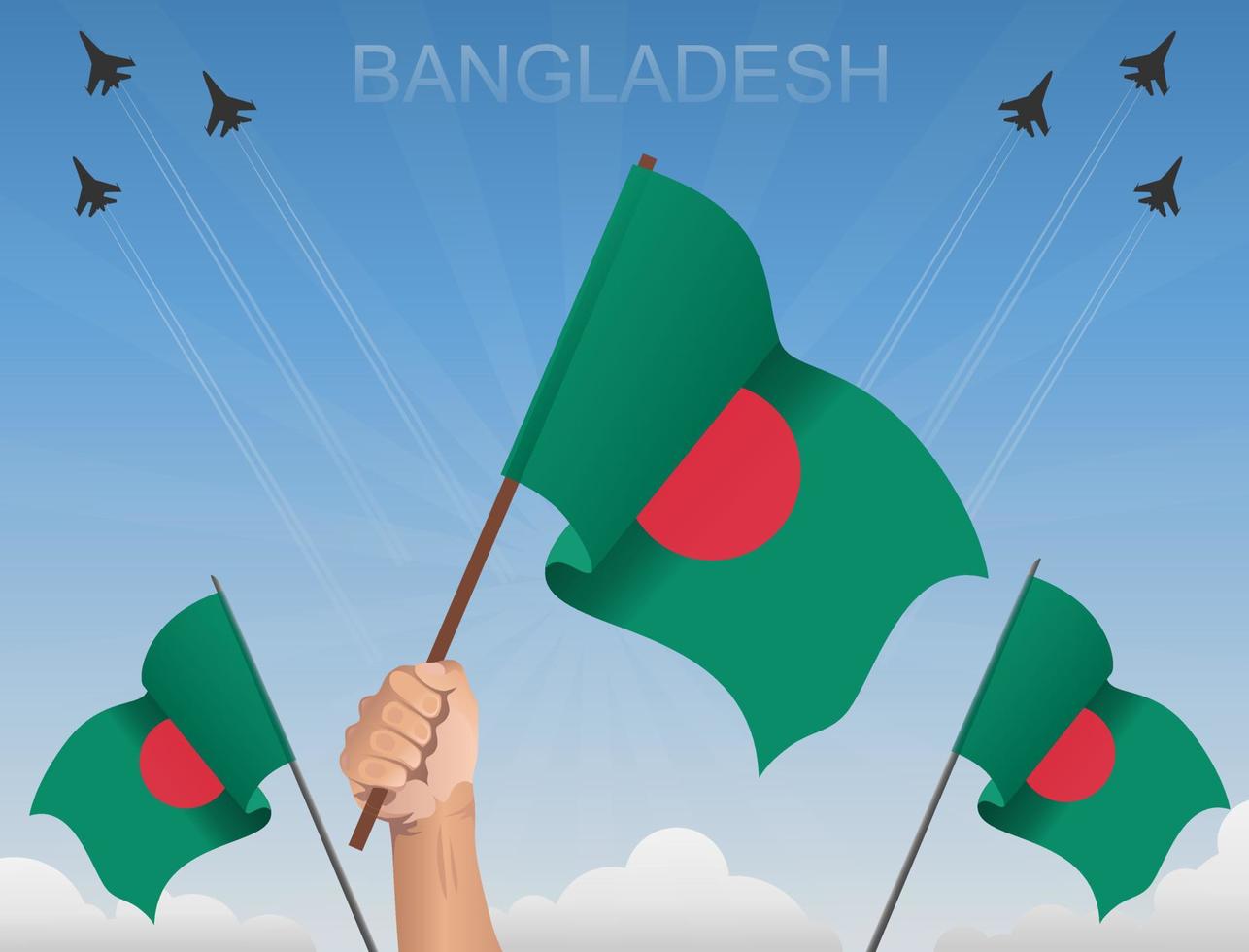 bandeiras de bangladesh voando sob o céu azul vetor