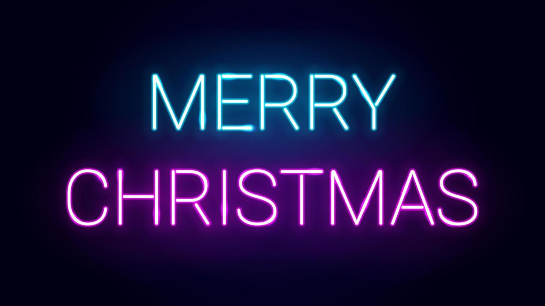 modelo de vetor de feliz natal brilhante design de tipografia de néon na cor azul e rosa, celebração do feriado levou sinal de texto de luz decorativa.