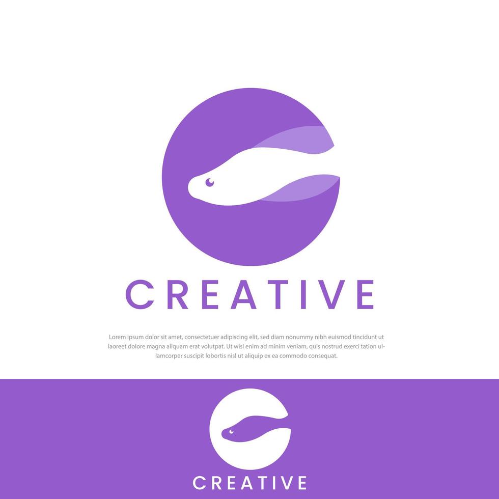 logotipo de vetor abstrato peixe círculo. silhueta em forma de roxo brilhante color.emblem ou modelo de logotipo