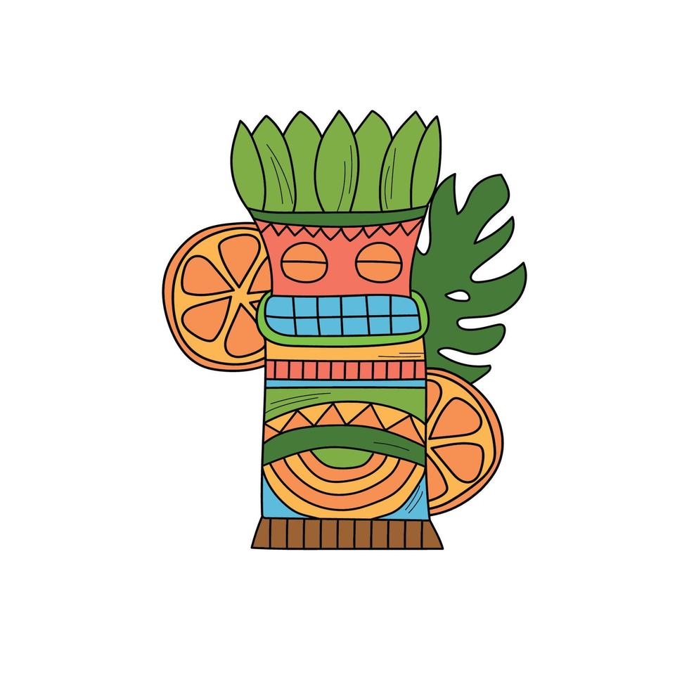 coquetéis tiki no estilo desenhado à mão. óculos tiki idol vetor