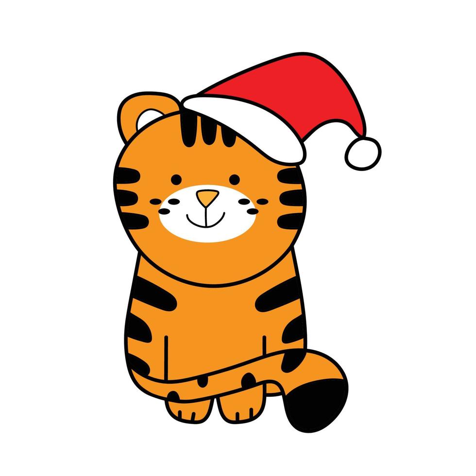 tigre fofo fantasiado de natal vetor