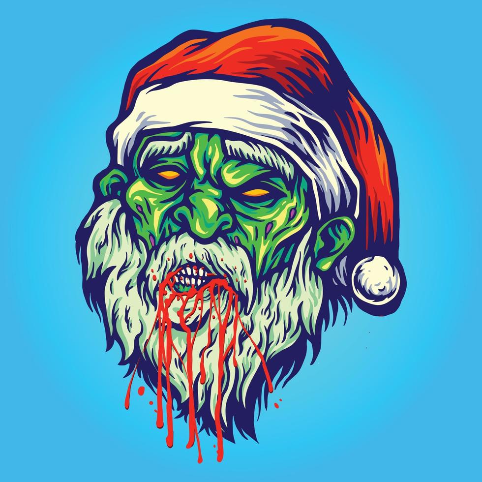 ilustrações de sangue de zumbi de cabeça de papai noel vetor