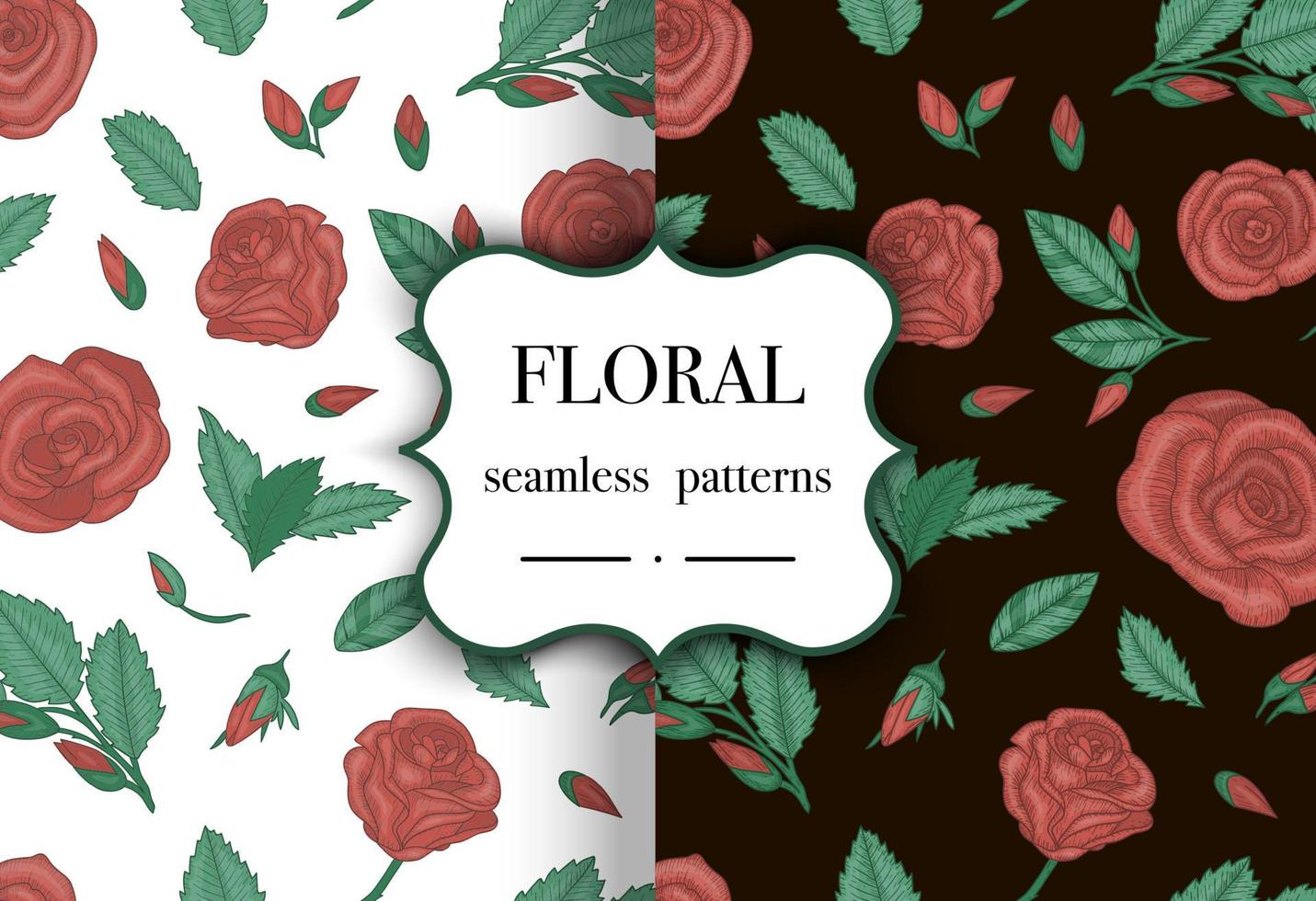 conjunto de padrões sem emenda com rosas. fundo floral do estilo da gravura. mão ilustrações desenhadas. vetor