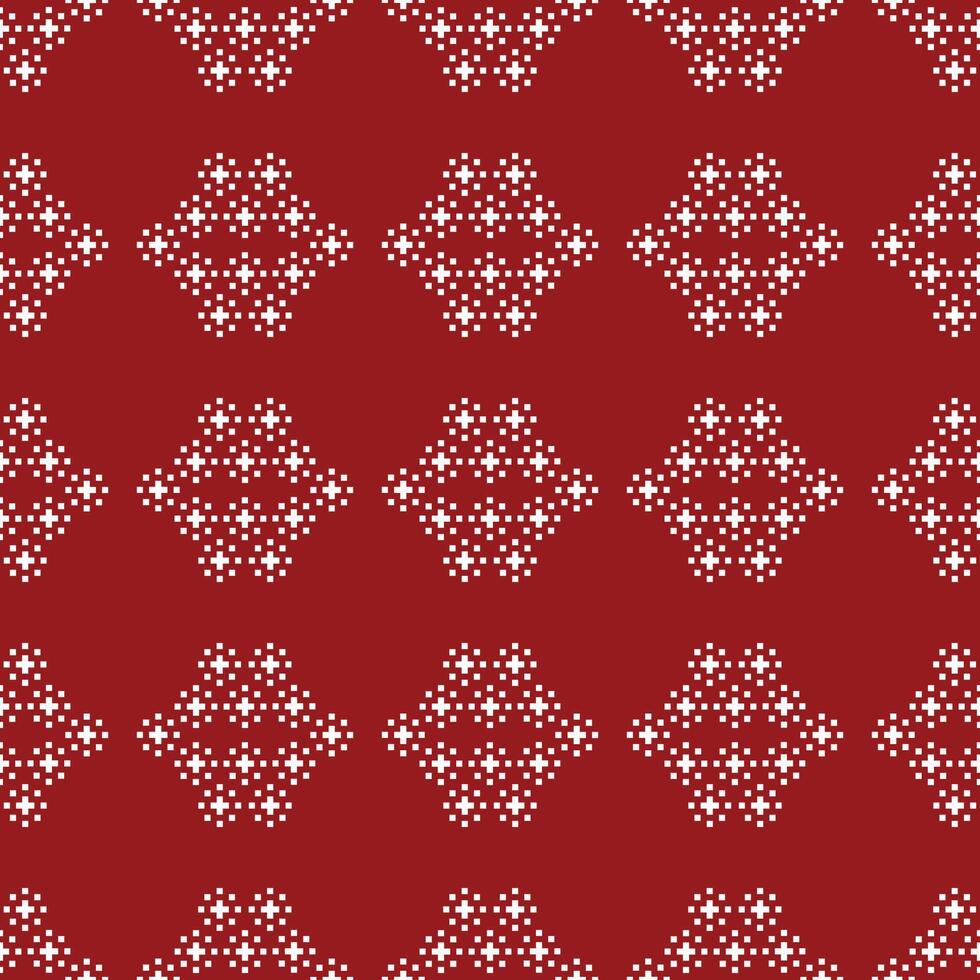 tradicional étnico motivos ikat geométrico tecido padronizar Cruz ponto.ikat bordado étnico oriental pixel vermelho fundo. abstrato, ilustração. textura, natal, decoração, papel de parede. vetor