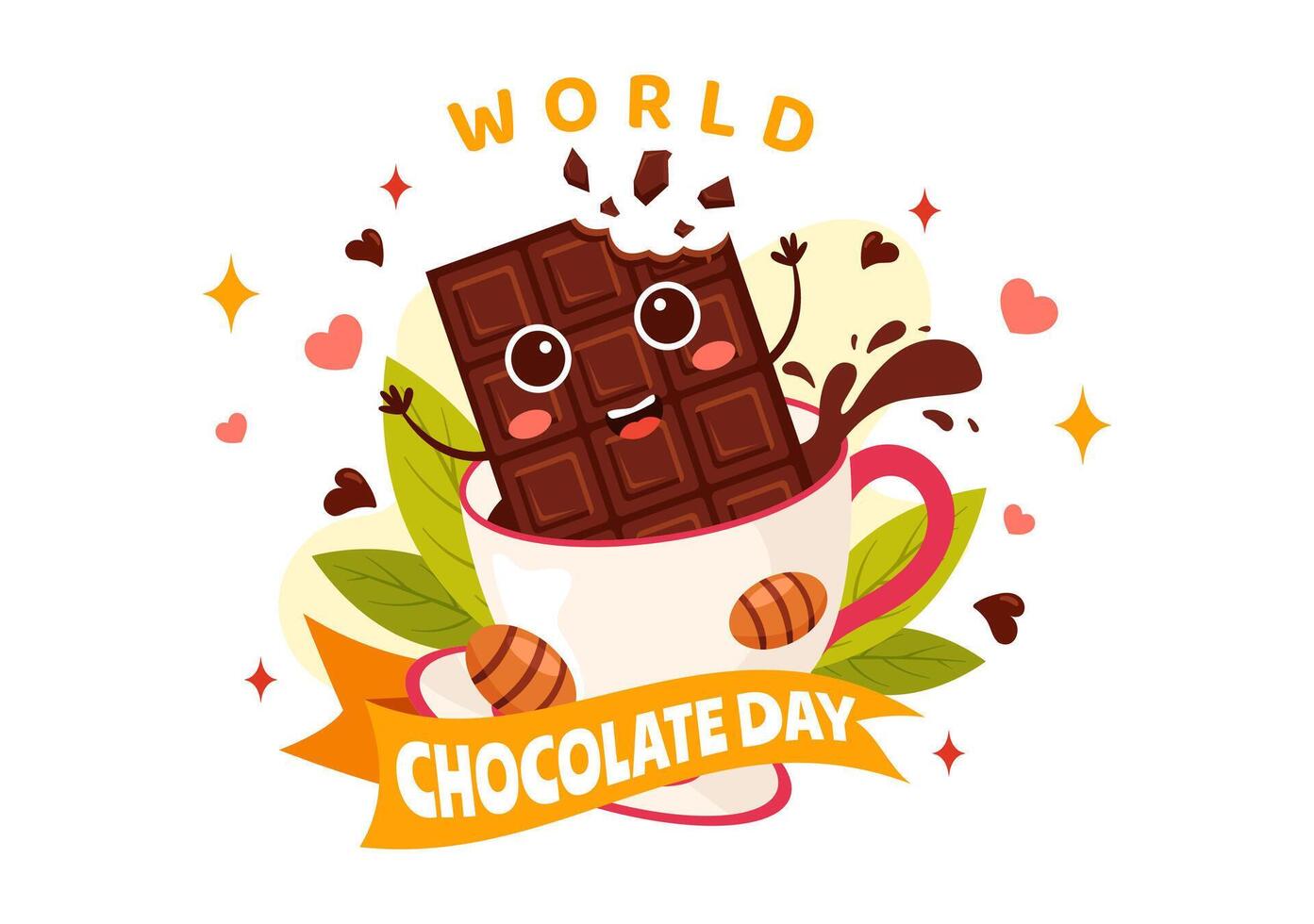 mundo chocolate dia celebração ilustração em 7 Julho com derretido chocolates e bolo dentro plano desenho animado fundo Projeto vetor