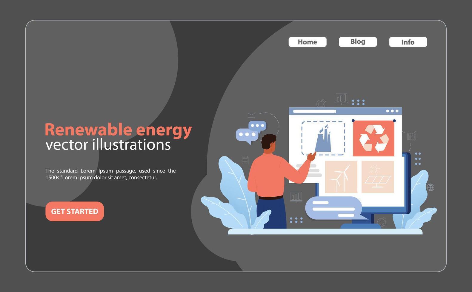 sustentável energia advogado apresentando ecológico soluções. plano ilustração vetor