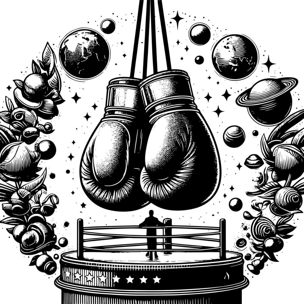 Preto e branco ilustração do suspenso boxe luvas vetor