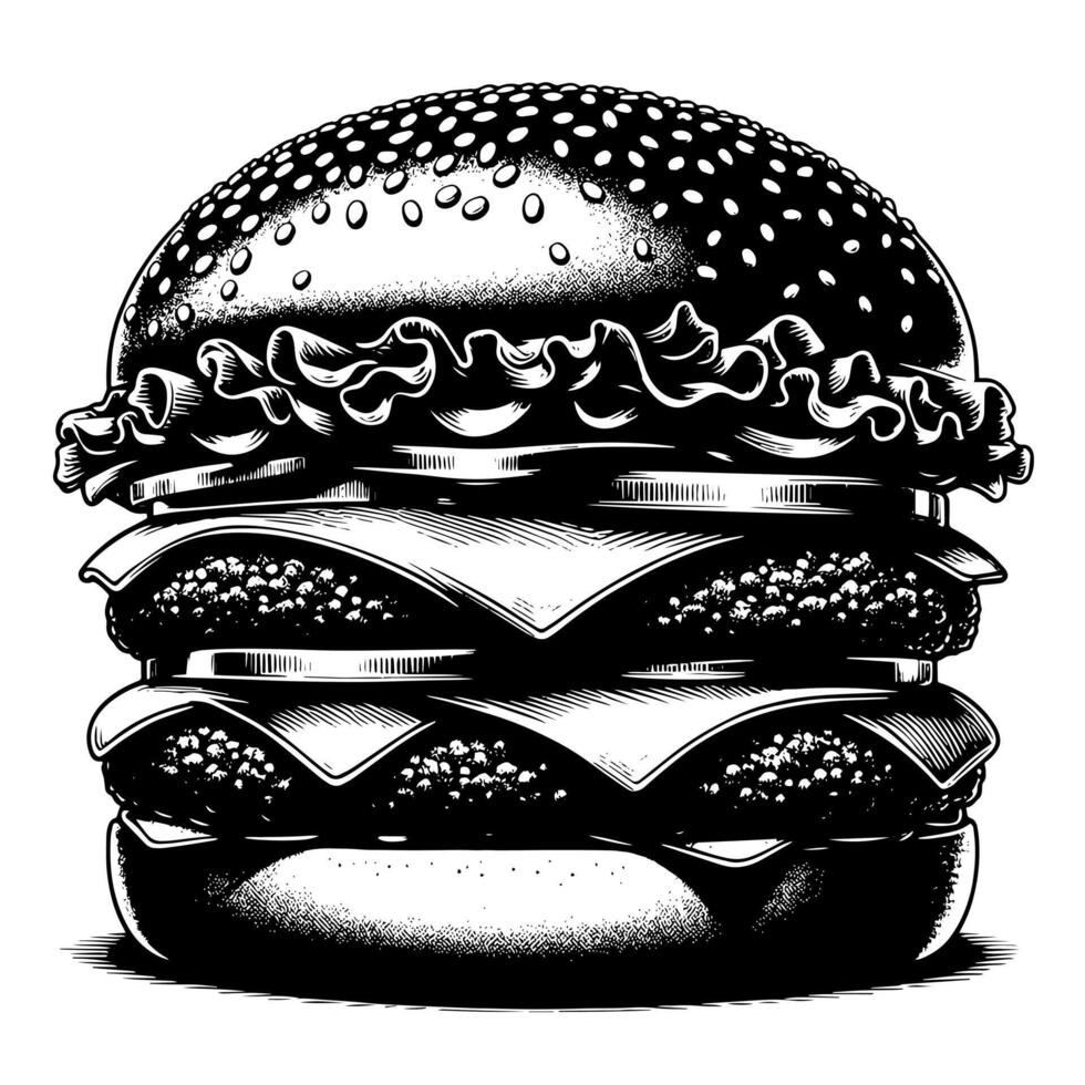 Preto e branco ilustração do uma saboroso grelhado Hamburguer de queijo vetor