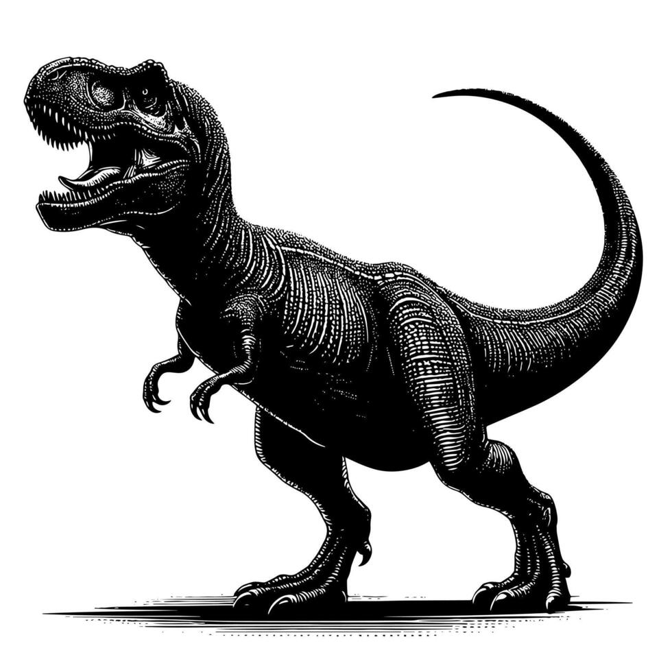 Preto e branco ilustração do uma trex dinossauro vetor