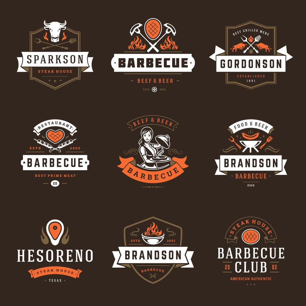 grade restaurante logotipos e Distintivos conjunto ilustração vetor