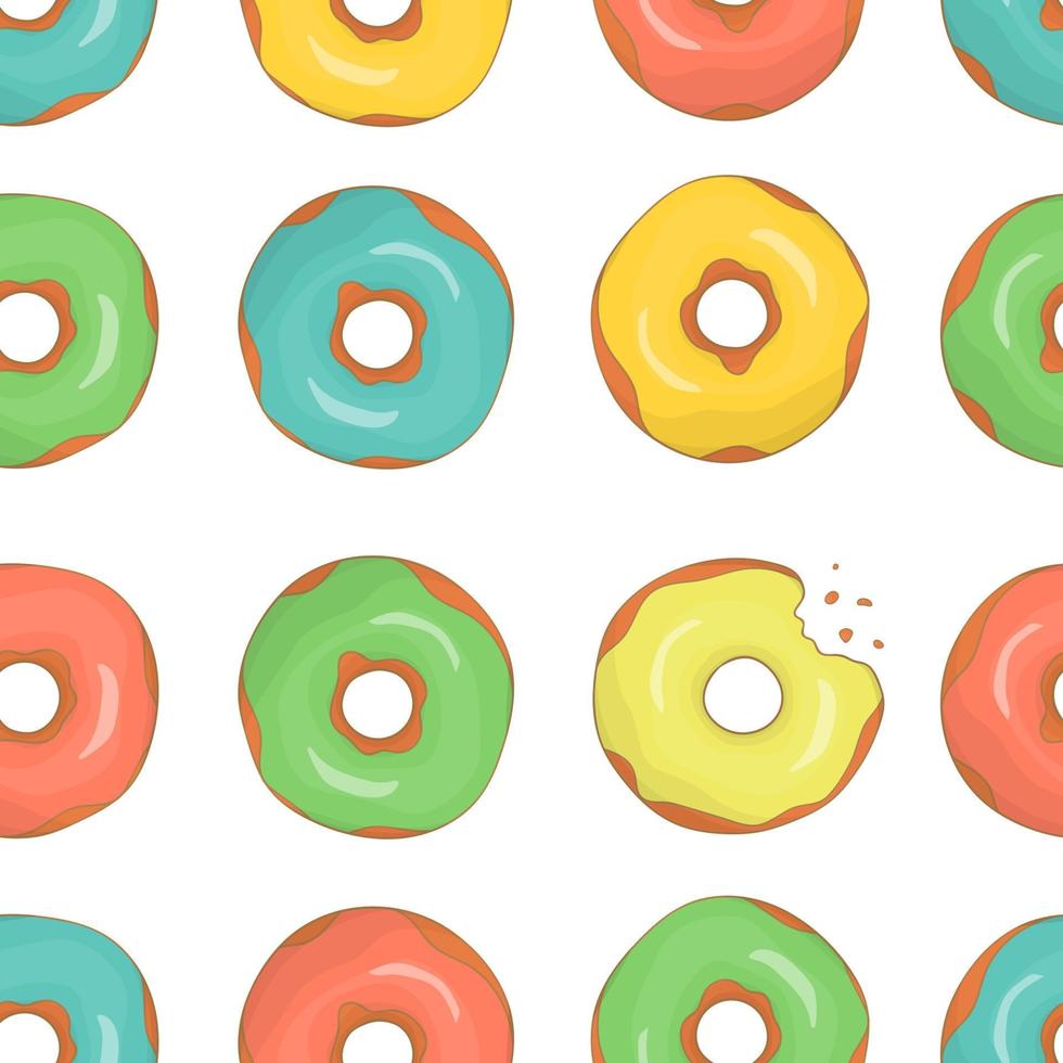 padrão sem emenda de vetor de donuts coloridos. cenário de repetição de donut brilhante. repetir a textura de produtos de padaria doces. desenho alegre de bolos
