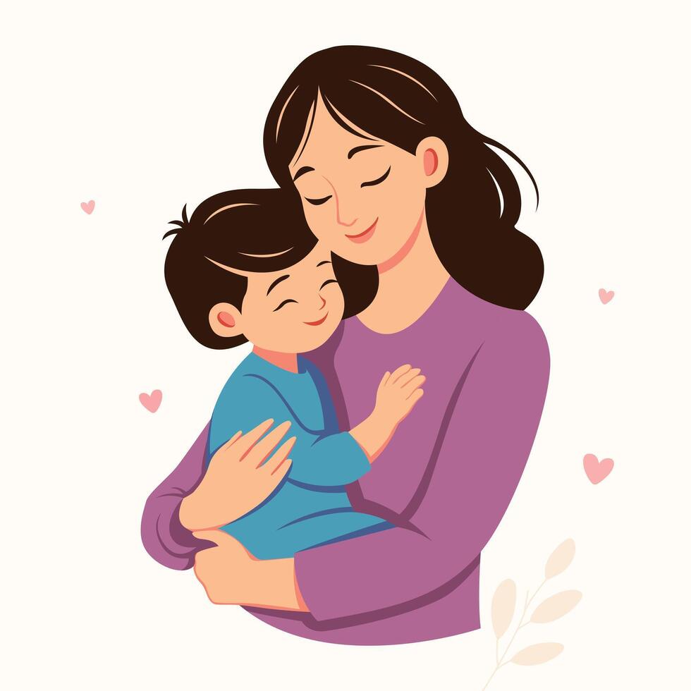 ilustração do mãe segurando dela filho. mãe dia conceito. mãe e filho. mãe abraçando dela filho. vetor