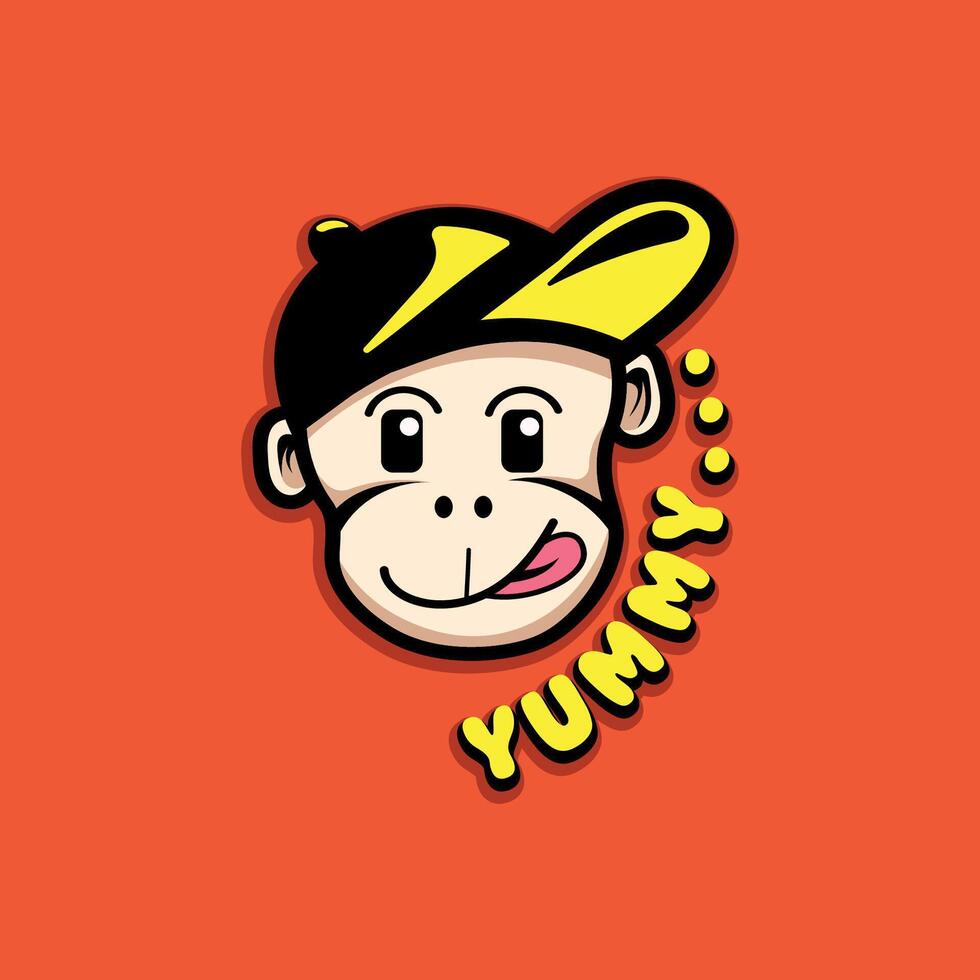 macaco mascote logotipo modelo vestindo uma chapéu, macaco logotipo para delicioso Comida identidade vetor