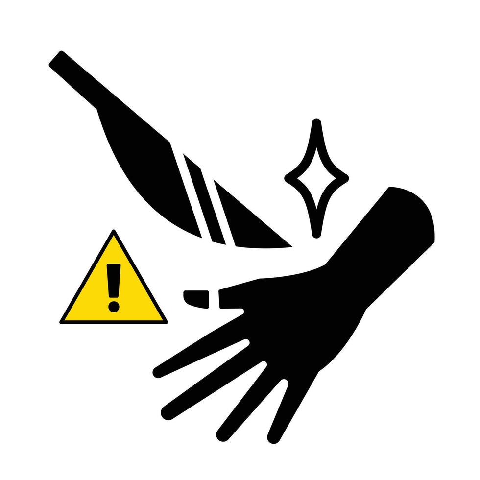Cuidado afiado objeto mão e faca ícone silhueta ilustração isolado em quadrado branco fundo. simples plano poster desenhando para imprime. vetor