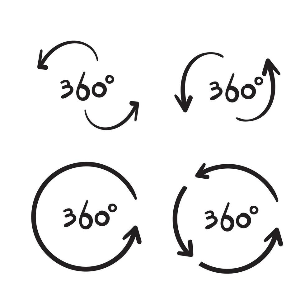 mão desenhada vista de 360 graus relacionados com ícones vetoriais modelo de design estilo doodle vetor