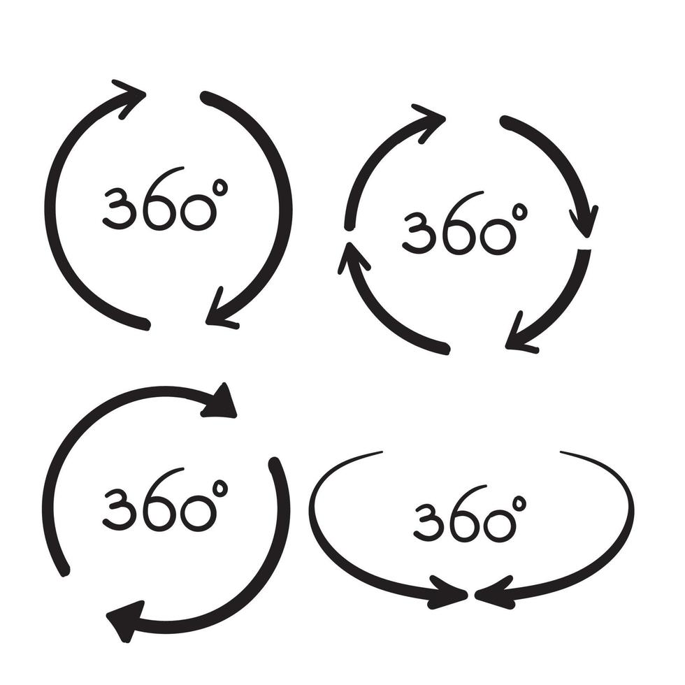 mão desenhada vista de 360 graus relacionados com ícones vetoriais modelo de design estilo doodle vetor