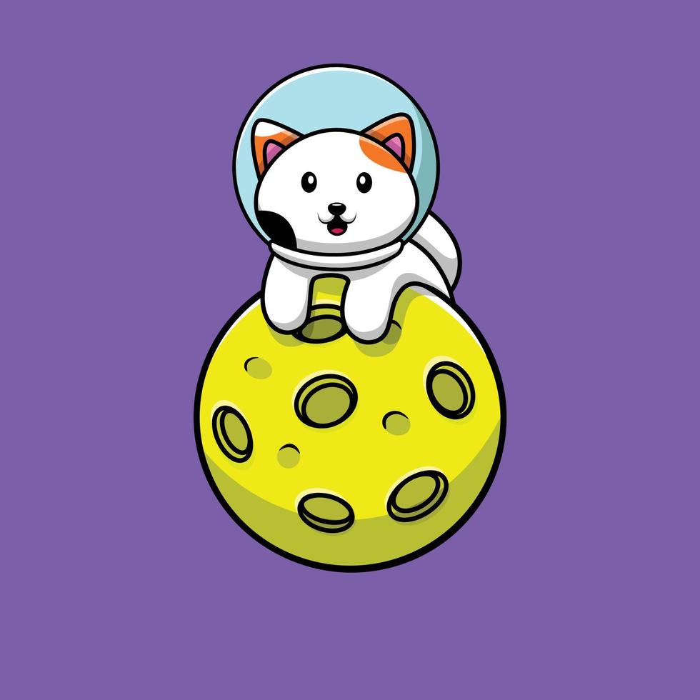 gato fofo astronauta na lua vetor