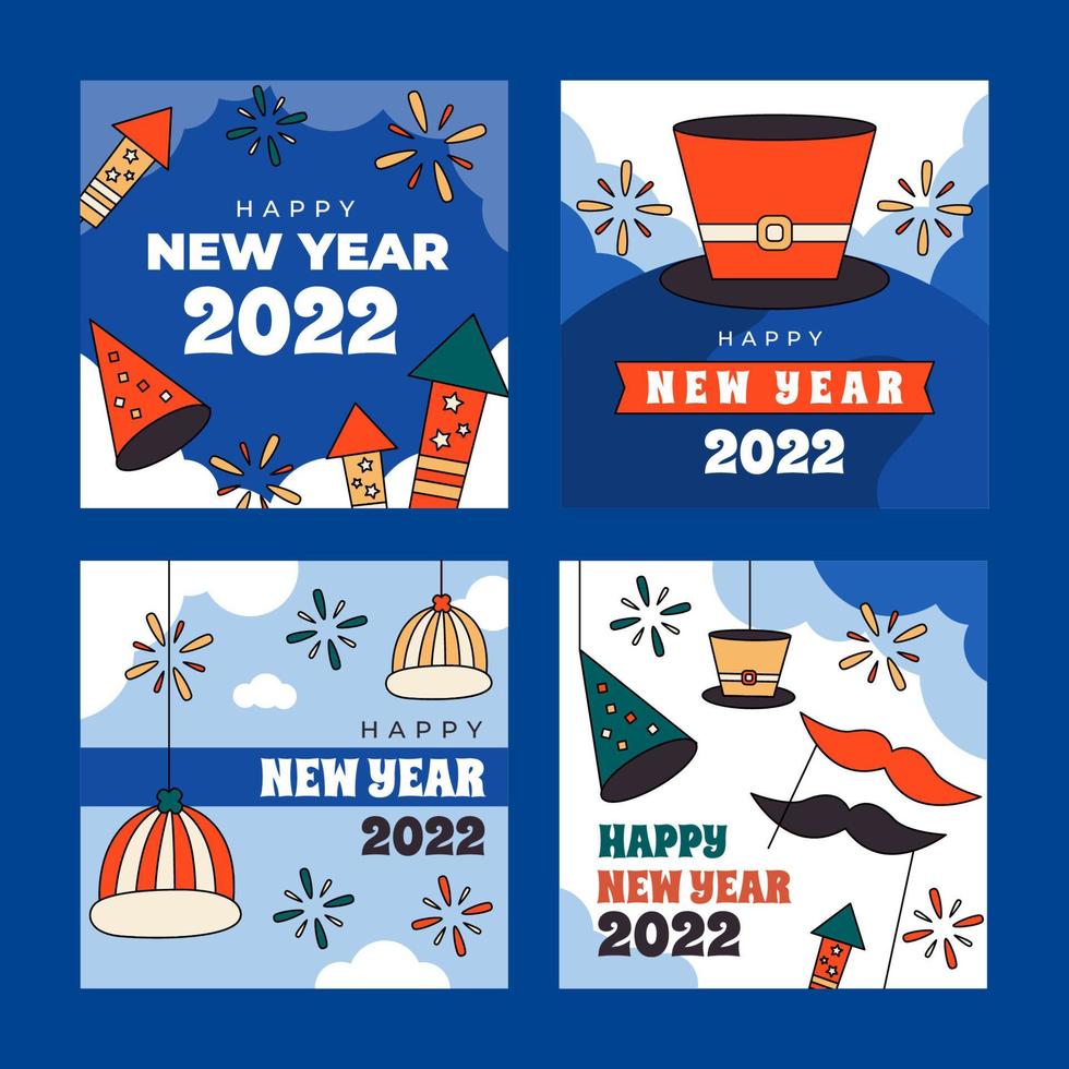 postagens de mídia social de feliz ano novo de 2022 vetor