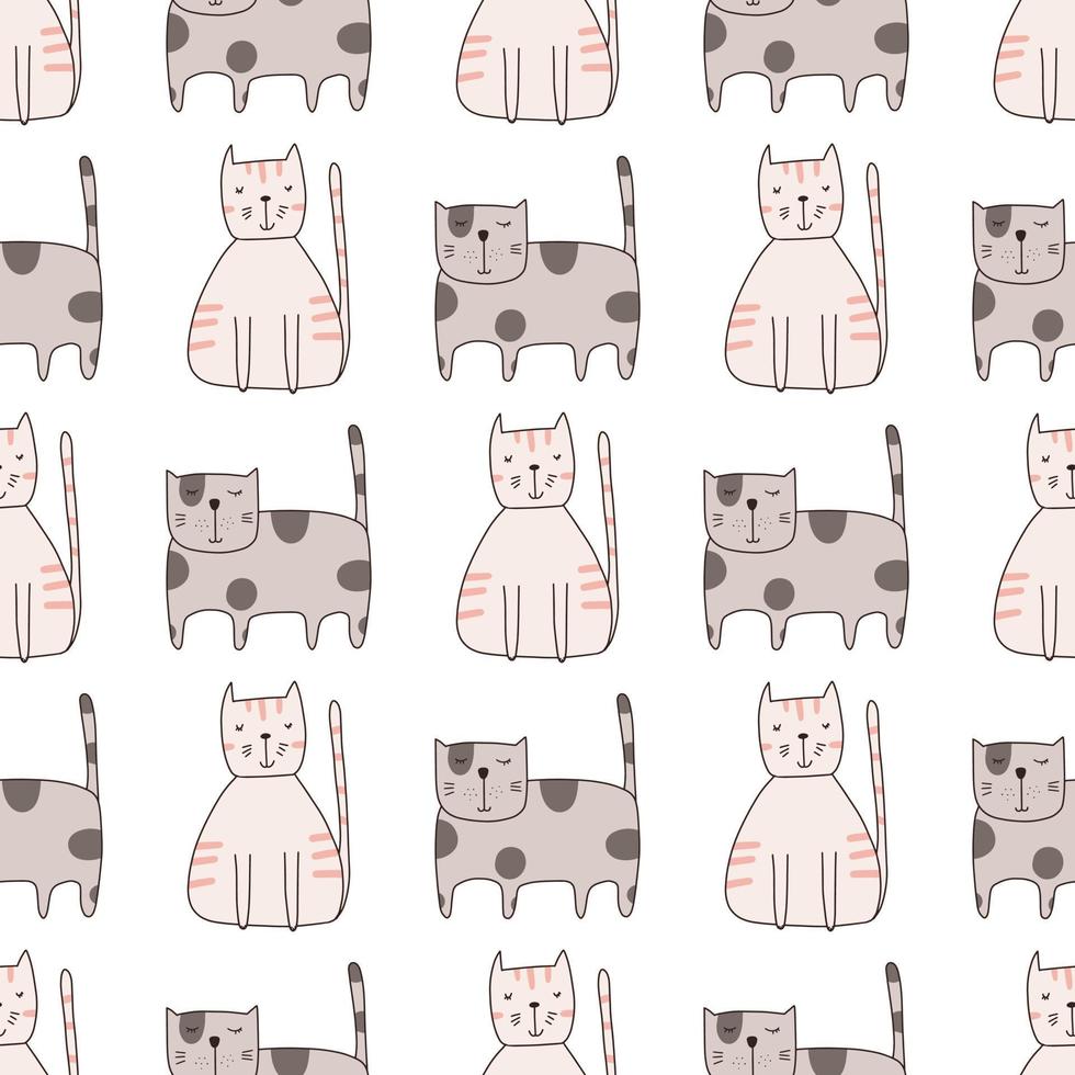 gatos engraçados bonitos padrão sem emenda. fundo infinito para impressão. ilustração em vetor plana infantil desenhada à mão em estilo doodle.