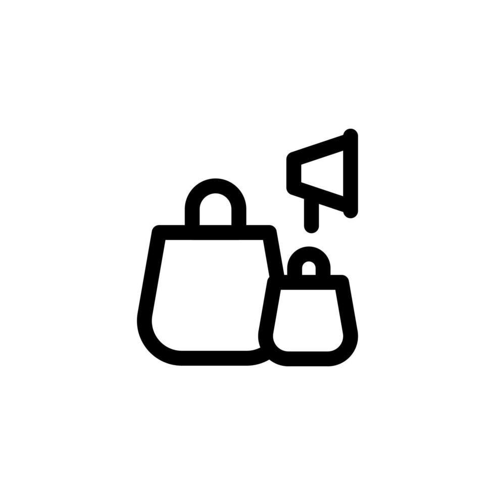 ilustração vetorial de design de ícone de saco de papel com símbolo de compra, compra, megafone, publicidade para empresas de publicidade vetor