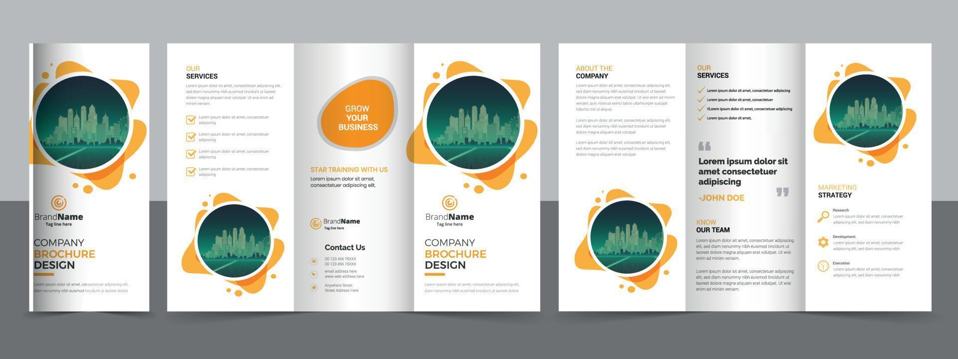 design de modelo de brochura com três dobras de negócios modernos corporativos criativos. vetor