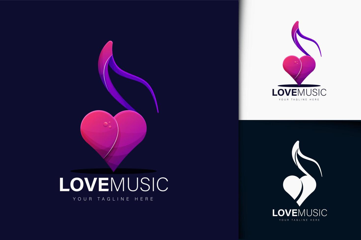 design de logotipo de música de amor gradiente colorido vetor