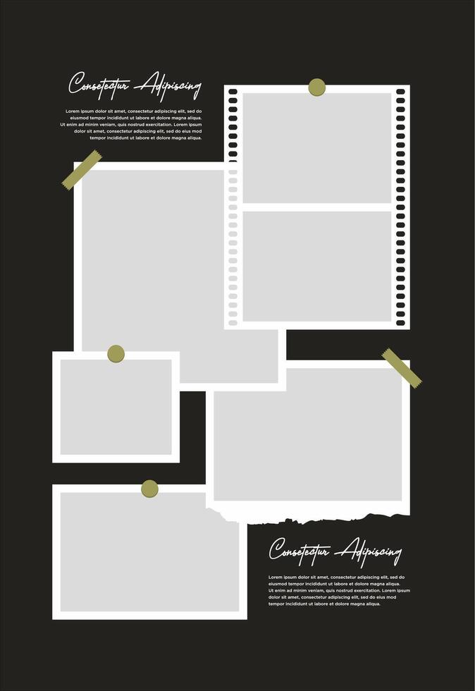 fotos ou colagem de molduras de fotos. layout de grade de página de quadrinhos molduras abstratas e modelo de parede de fotos digitais vetor