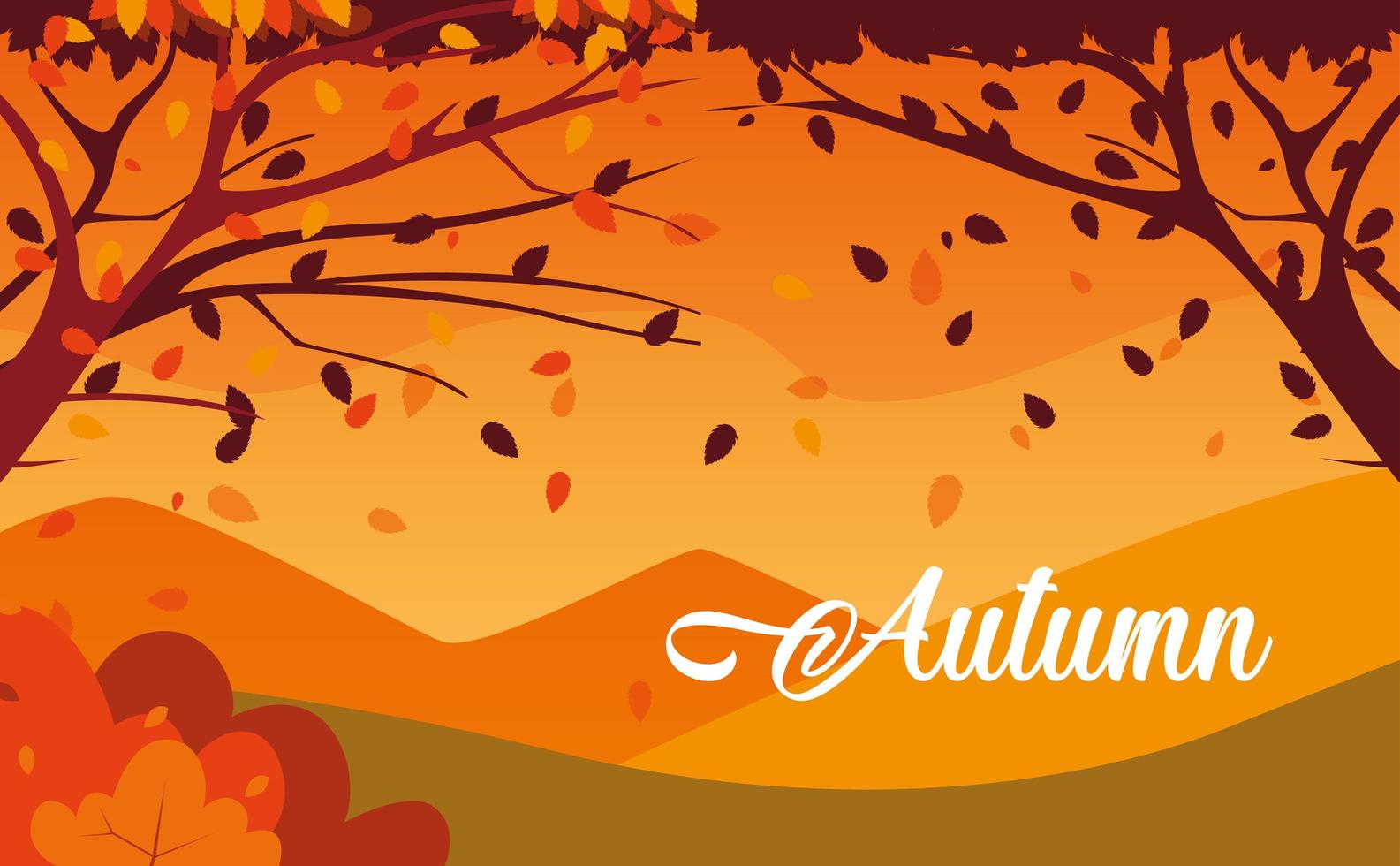 Olá cartaz de outono com paisagem e folhas vetor