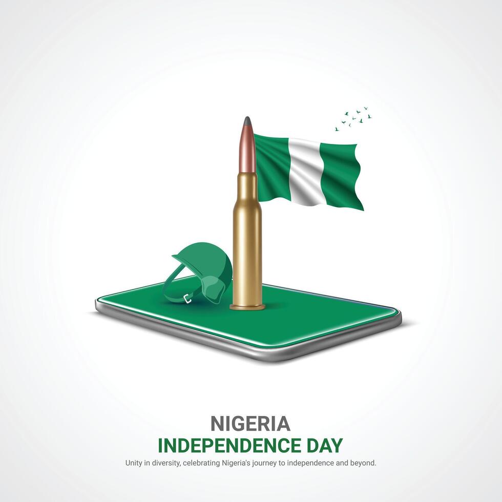 Nigéria independência dia. Nigéria independência dia criativo Publicidades Projeto. social meios de comunicação publicar, , 3d ilustração. vetor