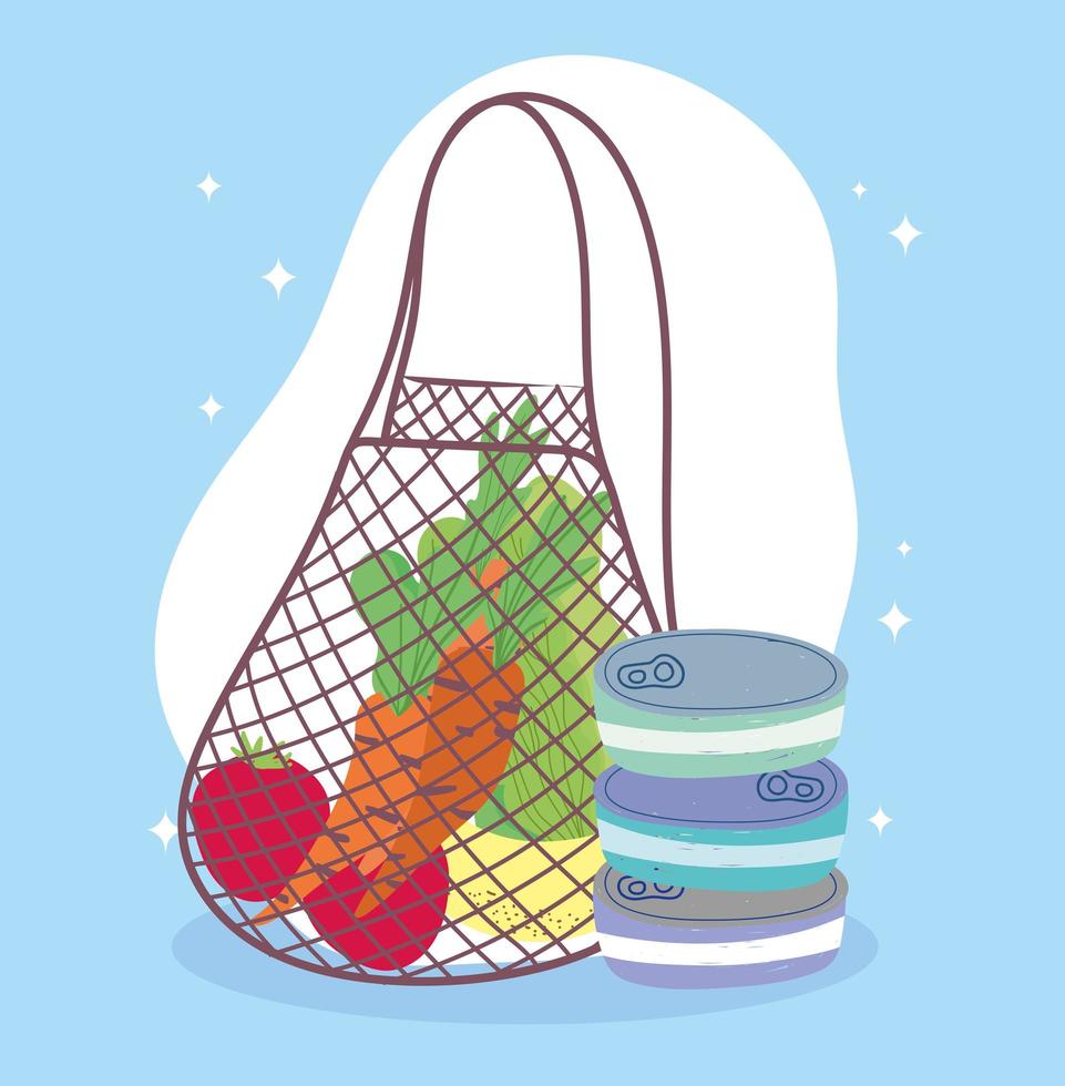 mercado online, sacola ecológica com frutas e vegetais, entrega de comida no supermercado vetor