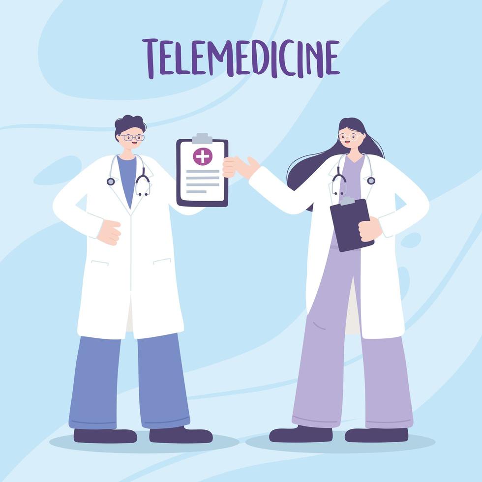 telemedicina, médicos, equipe profissional, tratamento médico e serviços de saúde online vetor