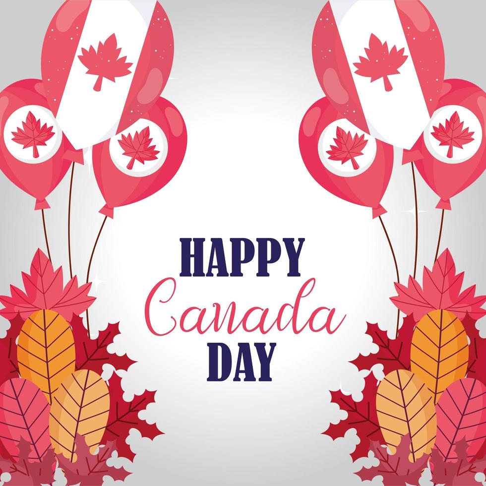 balões canadenses e folhas do feliz dia do Canadá desenho vetorial vetor