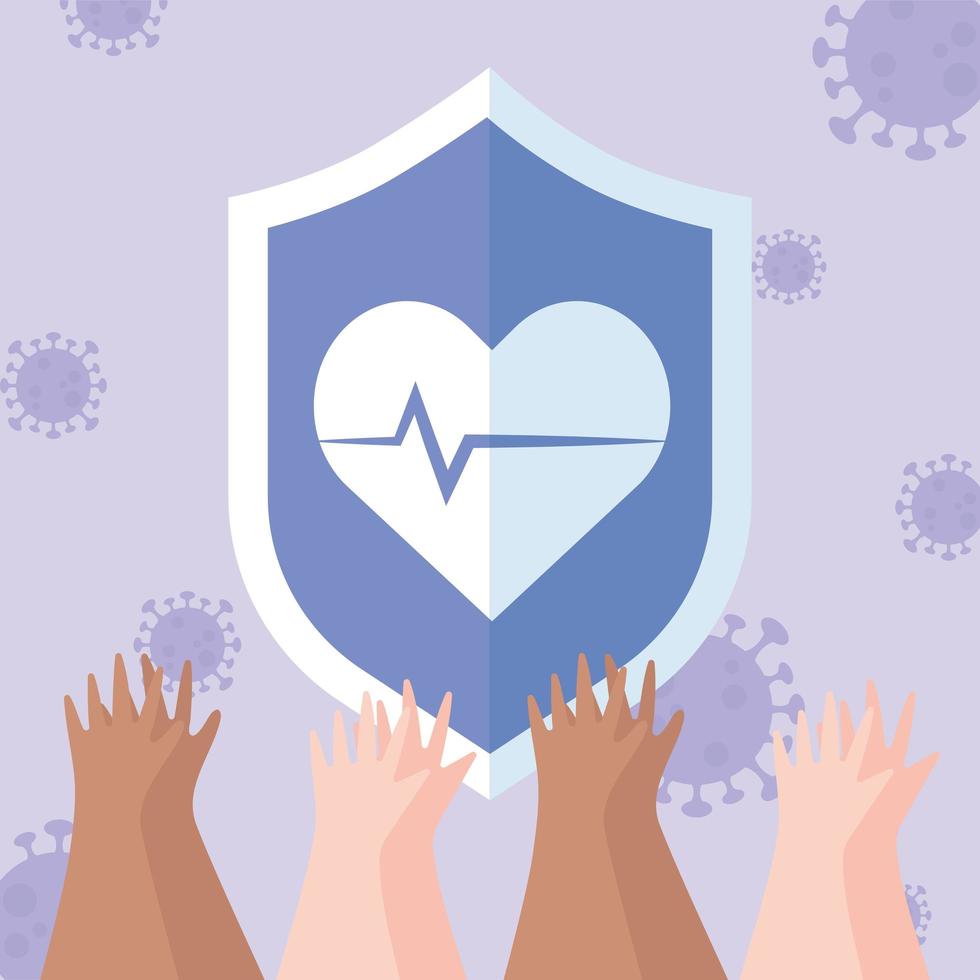 obrigado, médicos, enfermeiras, escudo de proteção de mãos apoiam o coronavírus médico covid 19 pandemia vetor