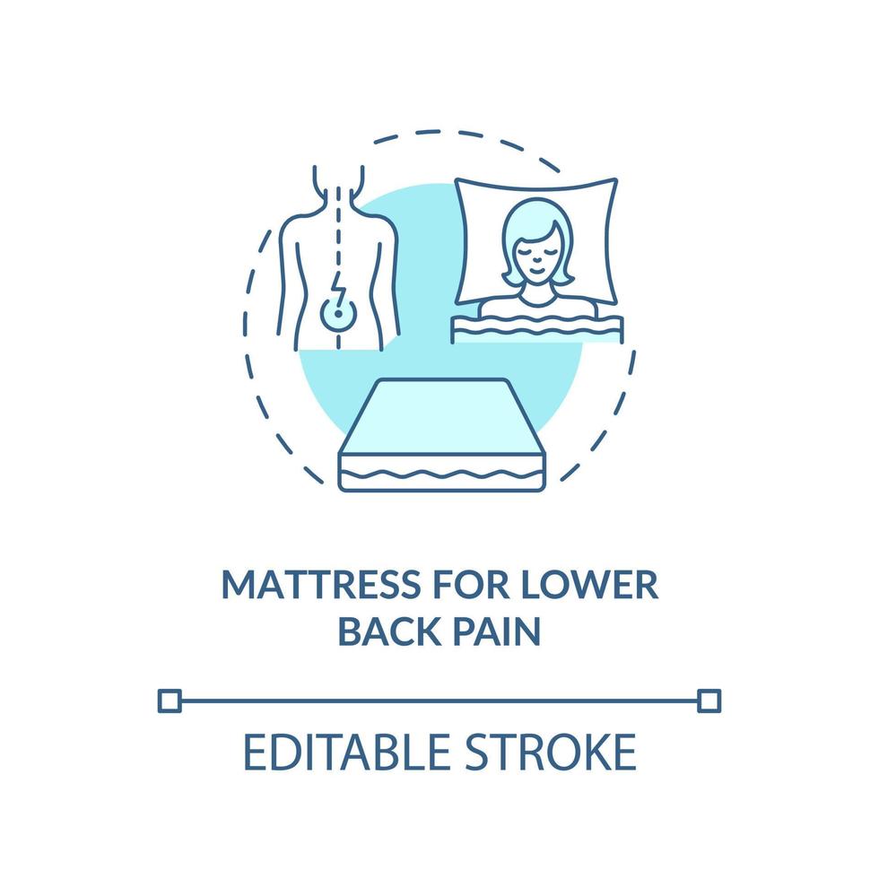 colchão para o ícone do conceito azul de dor lombar. tipo de almofada ilustração de linha fina de ideia abstrata. suporte da coluna para o alívio da dor. sono confortável. desenho de cor de contorno isolado vetor. curso editável vetor