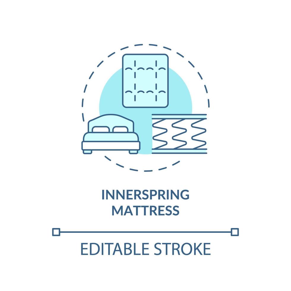 ícone do conceito de colchão de mola interna. tipo de colchão comum ilustração de linha fina de ideia abstrata. carcaça de molas de metal coberta com tecido. desenho de cor de contorno isolado vetor. curso editável vetor