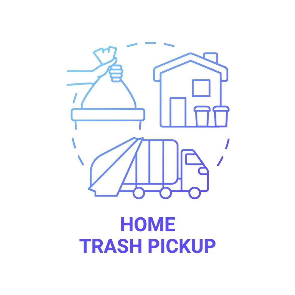 ícone do conceito gradiente azul de coleta de lixo em casa. coleta e descarte de resíduos ilustração de linha fina de ideia abstrata. gerenciamento de lixo. transferência de lixo. desenho de cor de contorno isolado de vetor