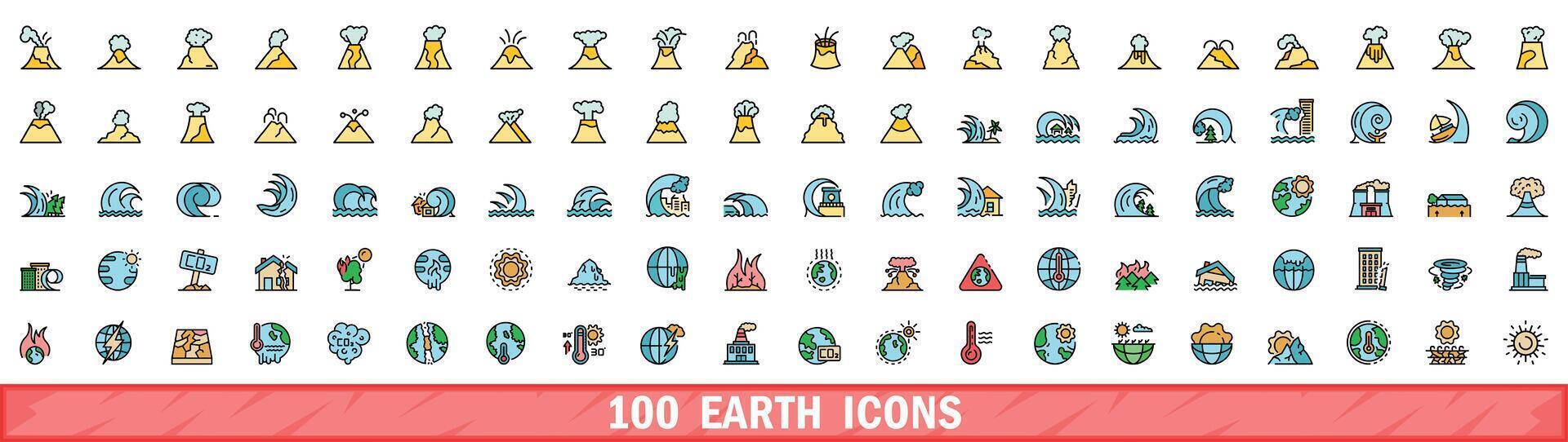 100 terra ícones definir, cor linha estilo vetor