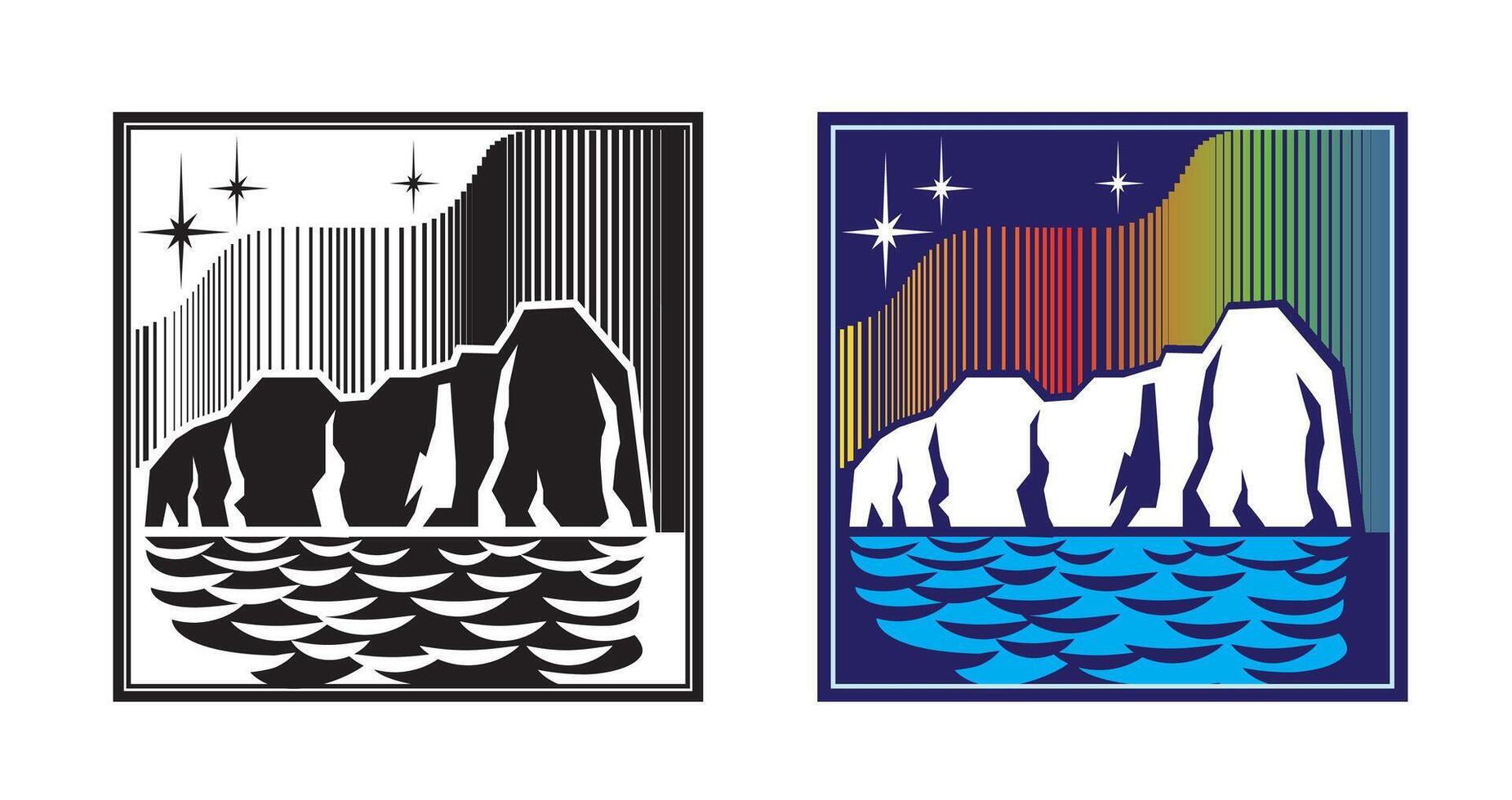 iceberg, a noite céu, a estrelas e a norte luzes. pode estar usava Como uma placa ou emblema ou de outros tarefas vetor