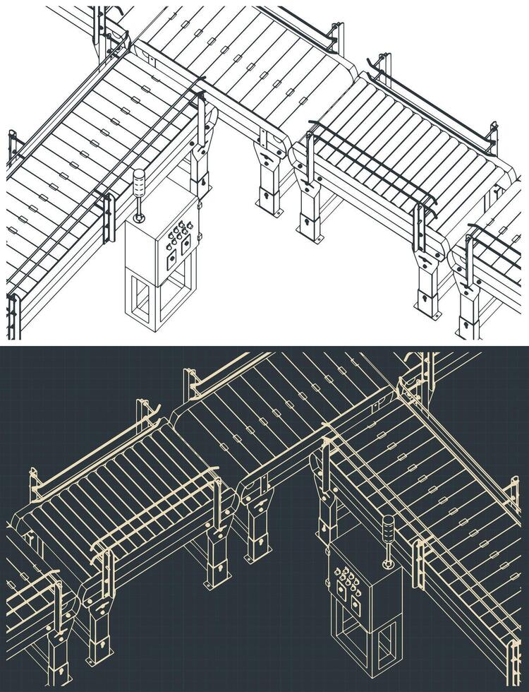 automatizado fábrica transportador linha isométrico plantas vetor