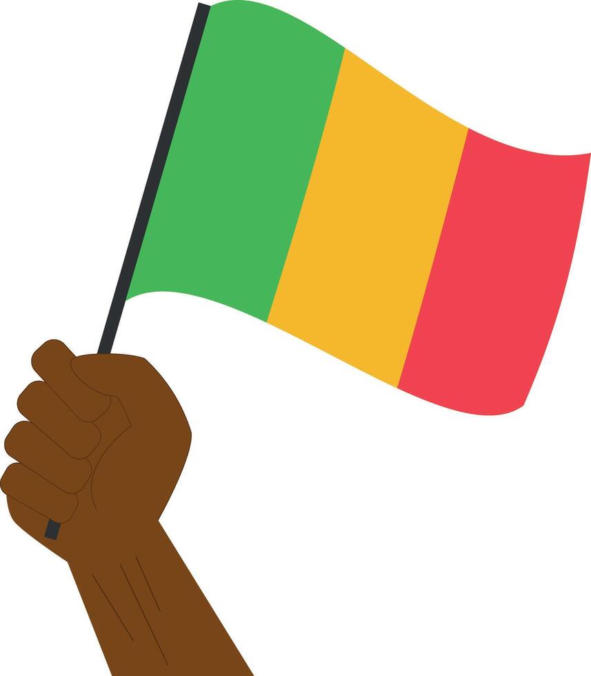 mão segurando e levantando a nacional bandeira do mali vetor