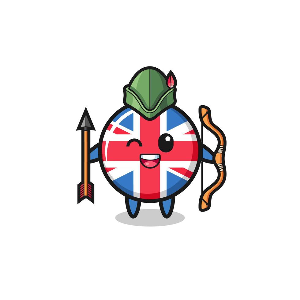 desenho animado da bandeira do Reino Unido como mascote do arqueiro medieval vetor